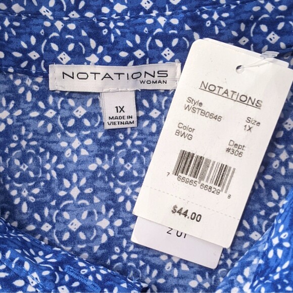Notations New Blue Shirt Top Women's Plus 1X Sleeveless Button Up Collar NWT - Picture 6 of 8